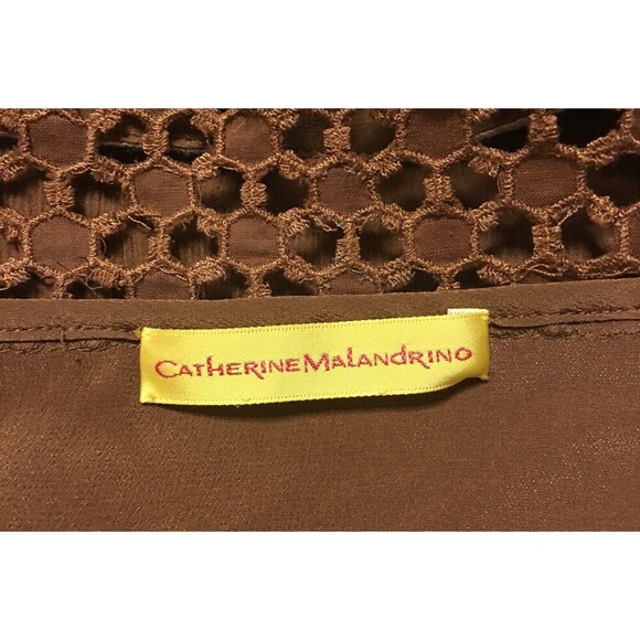 CATHERINE MALANDRINO Brown Silk Embroidered Trim Macrame Pleats Sundress Small 4 - Picture 6 of 6